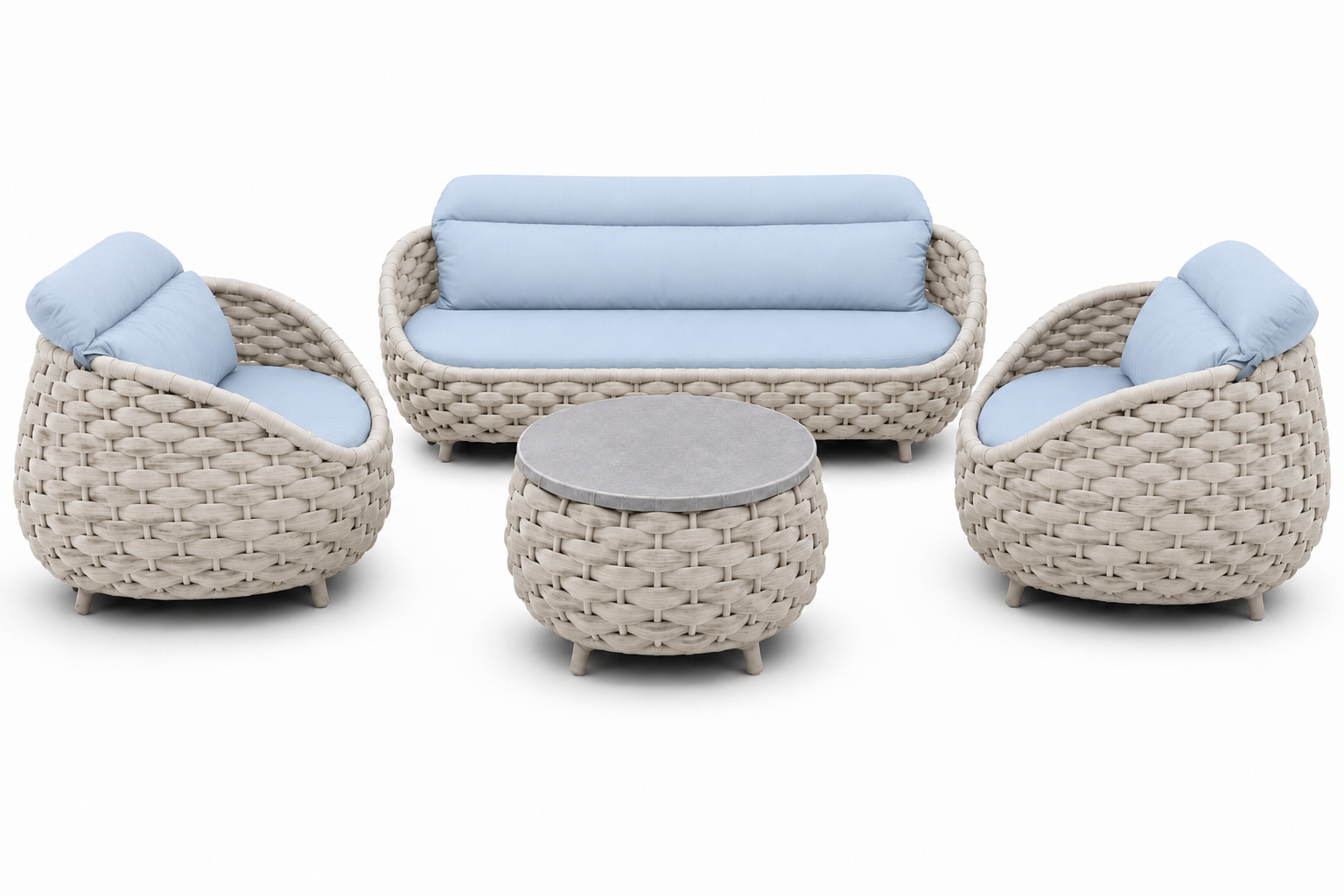Komplet mebli ogrodowych ze stolikiem plecionka sofa fotele beż