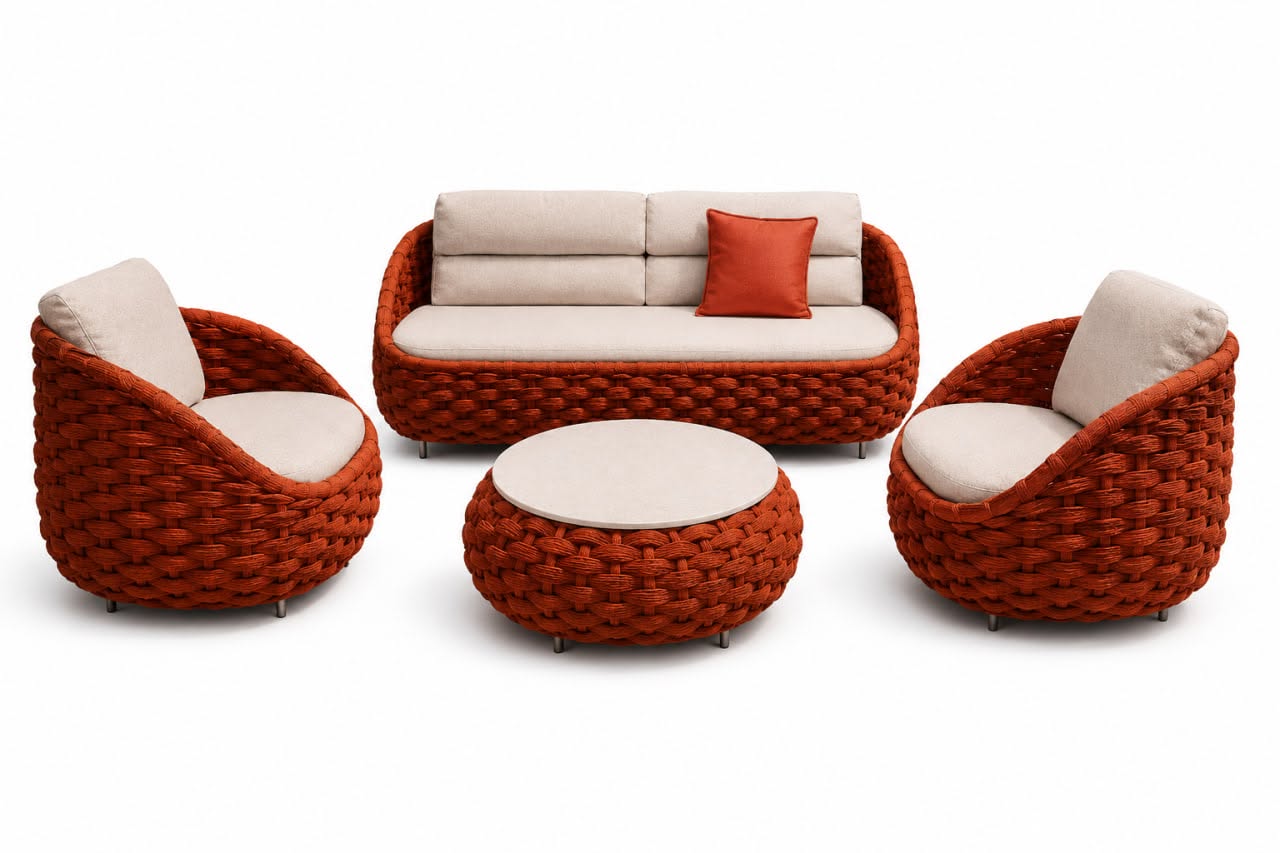 Komplet mebli ogrodowych ze stolikiem plecionka sofa fotele szary
