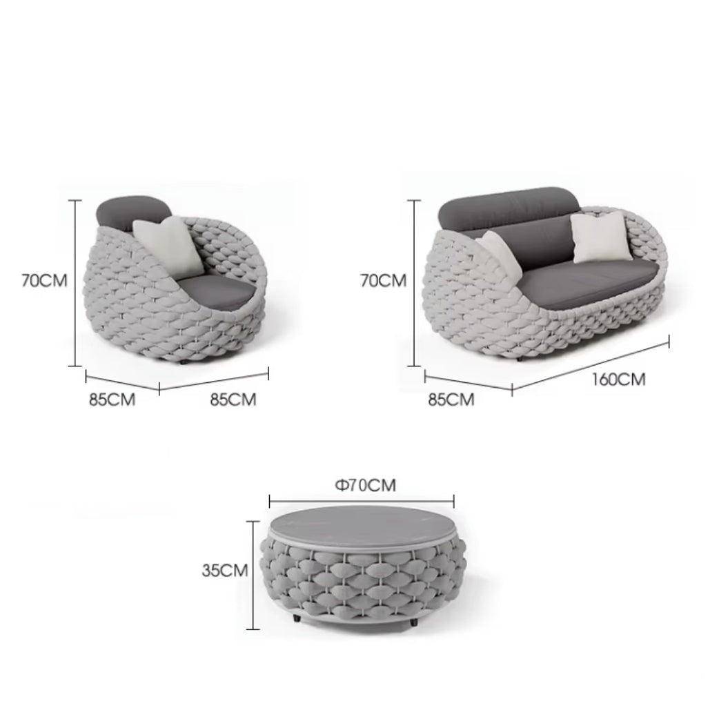 Komplet mebli ogrodowych ze stolikiem plecionka sofa fotele beż czerwony