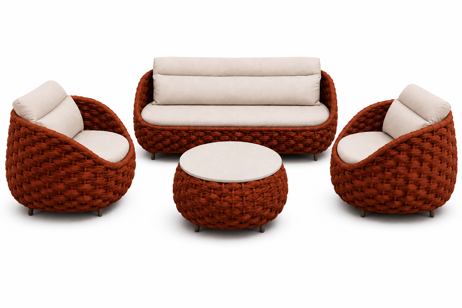 Komplet mebli ogrodowych ze stolikiem plecionka sofa fotele beż czerwony