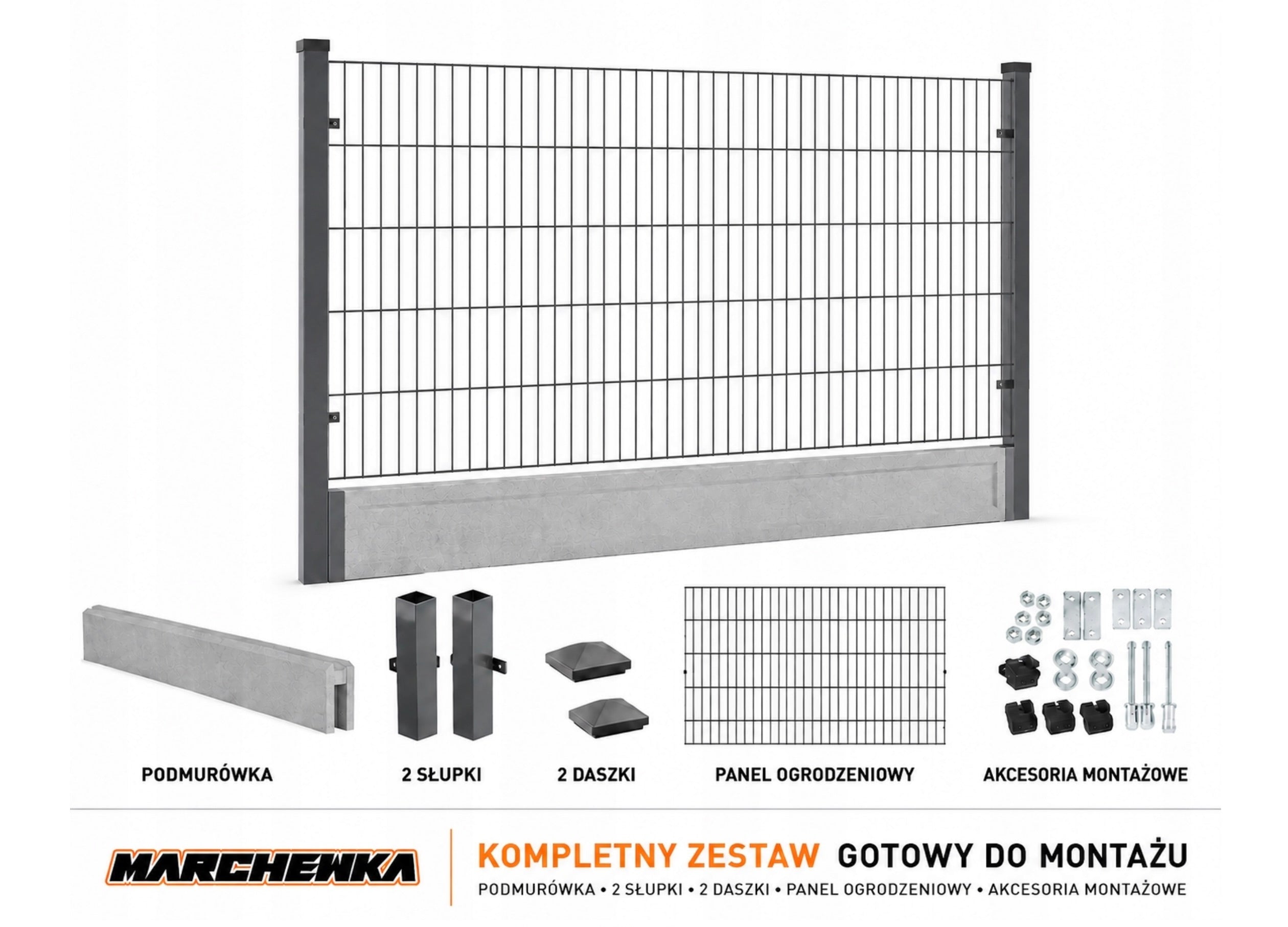 KOMPLET OGRODZENIOWY PANELOWY  1,53 x 2,5 m GOTOWY DO MONTAŻU