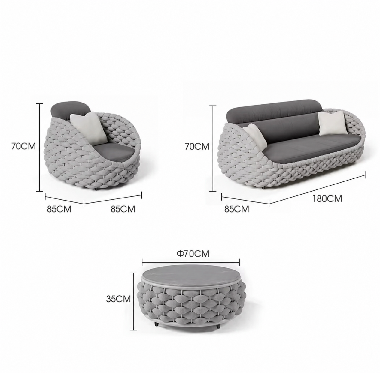 Komplet mebli ogrodowych ze stolikiem plecionka sofa fotele beż