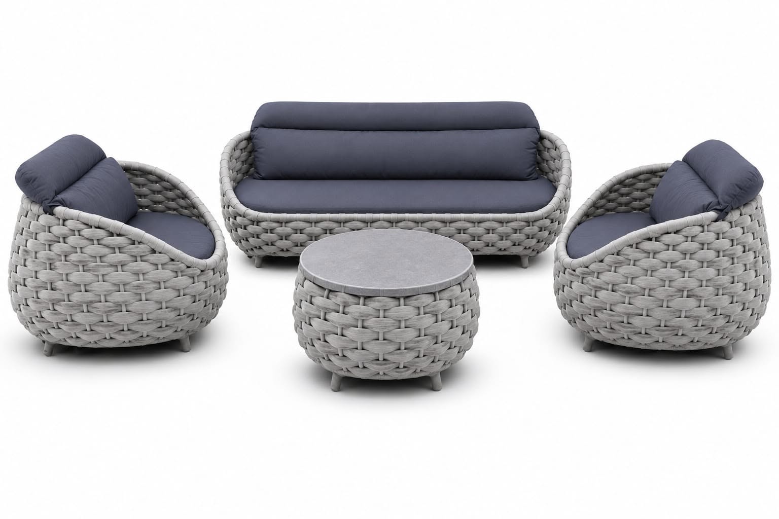 Komplet mebli ogrodowych ze stolikiem plecionka sofa fotele szary