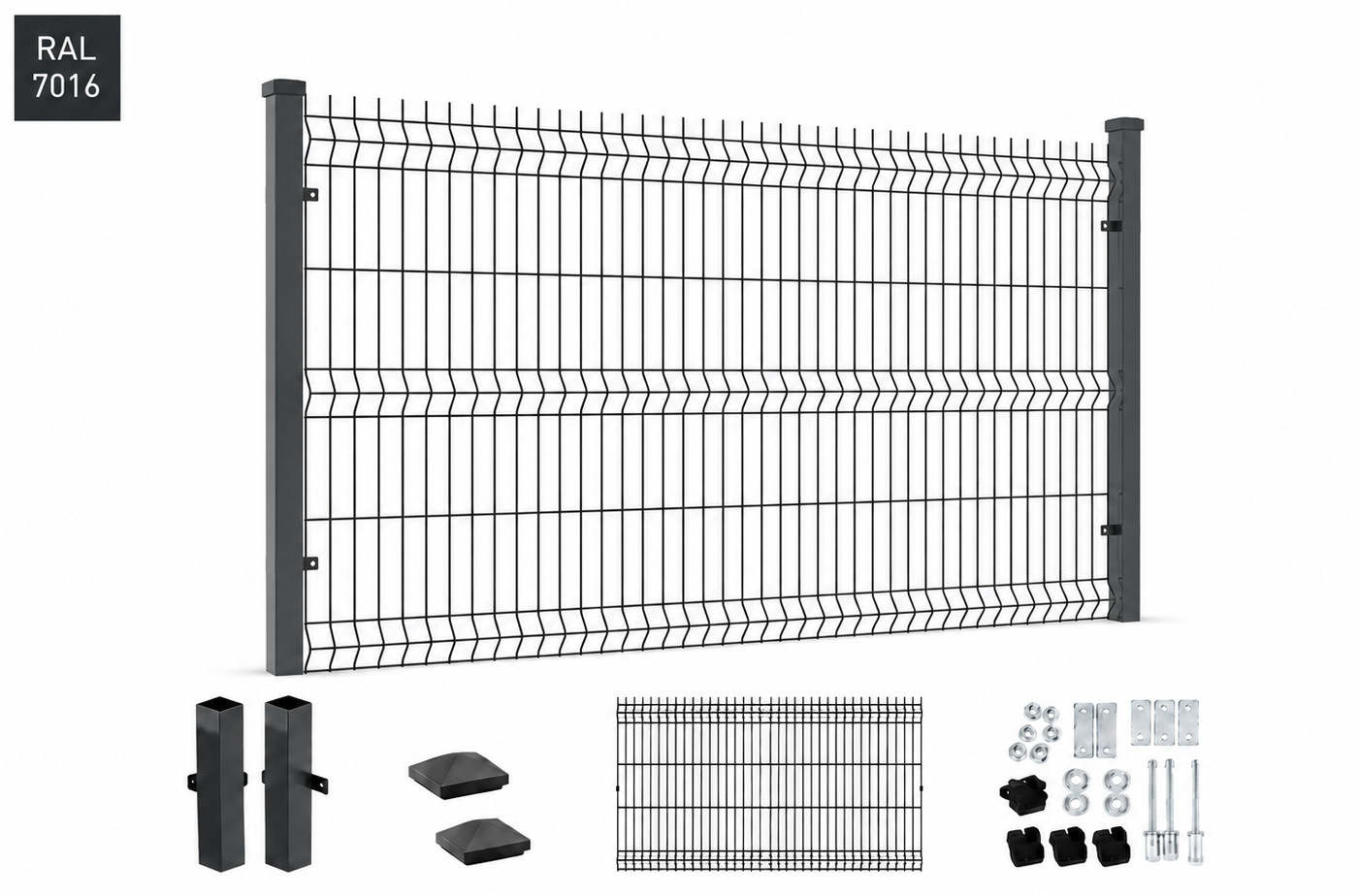 Panel ogrodzeniowy 3D antracyt fi4, słupek 1,5mm, ZESTAW