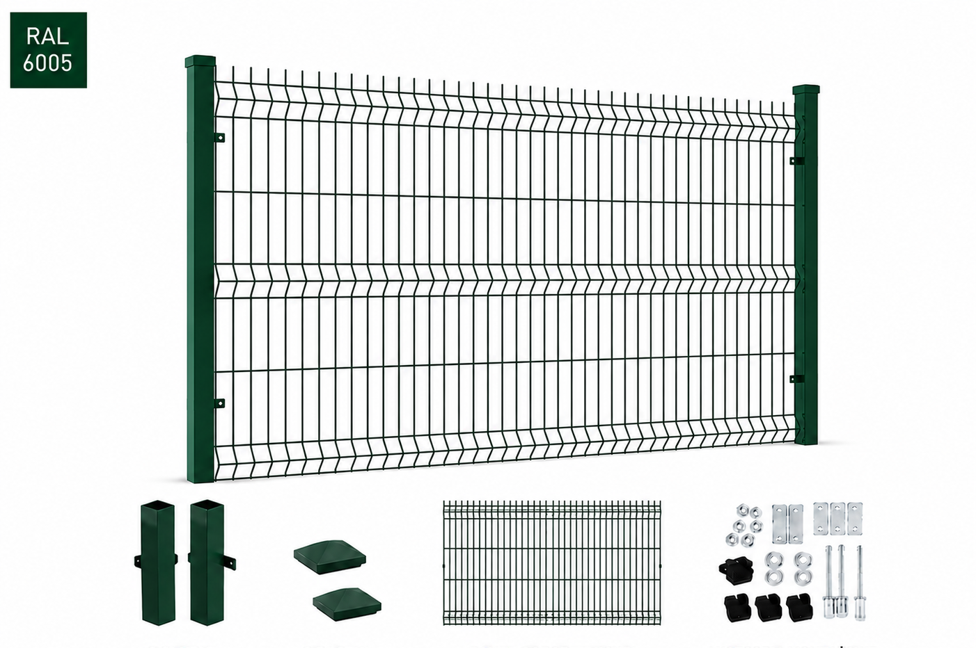 Panel ogrodzeniowy 3D zielony fi4, słupek 1,5mm ZESTAW