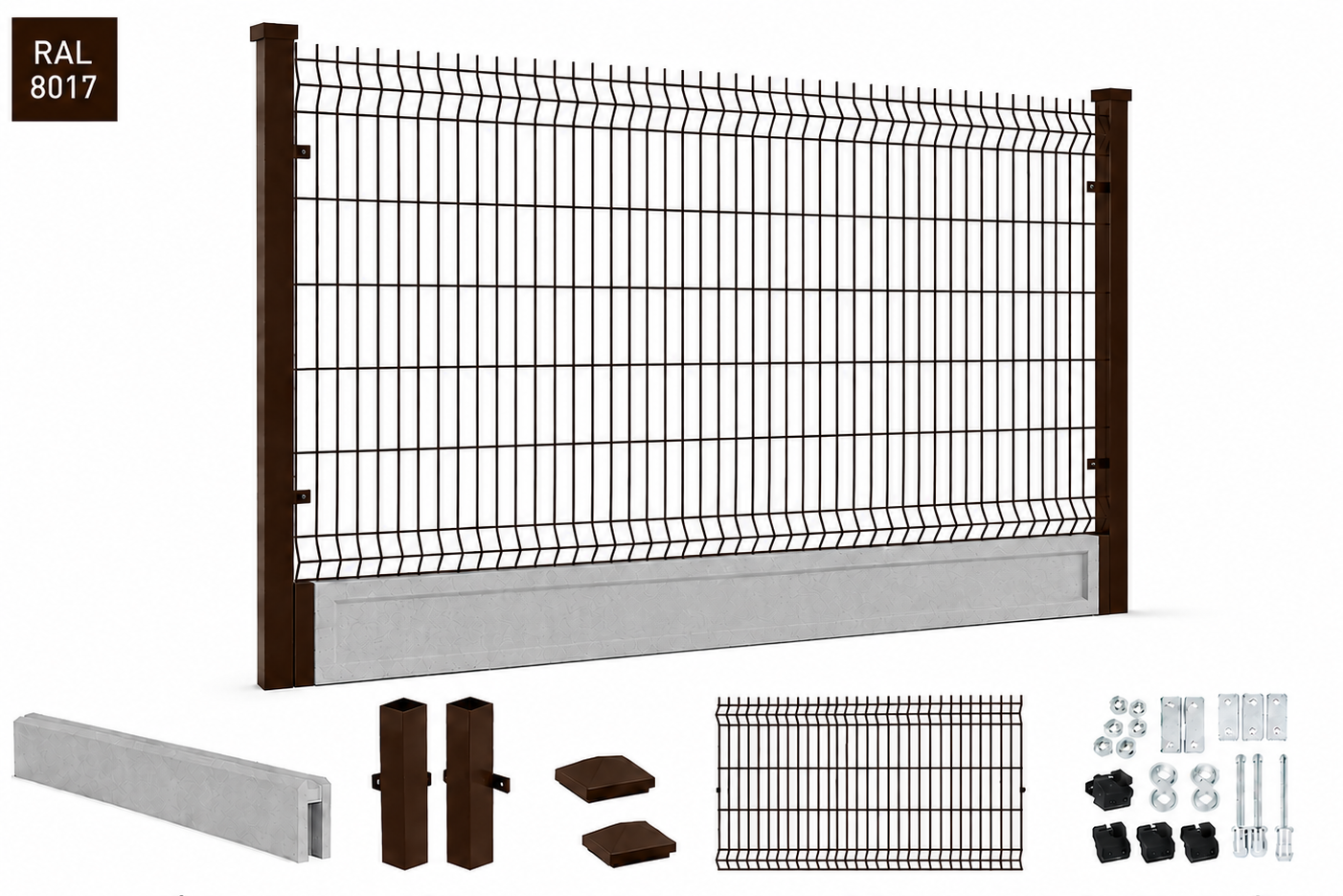 Ogrodzenie panelowe 3D 103 cm, fi4, słupek 1,5mm + podmurówka 20 cm z ramką