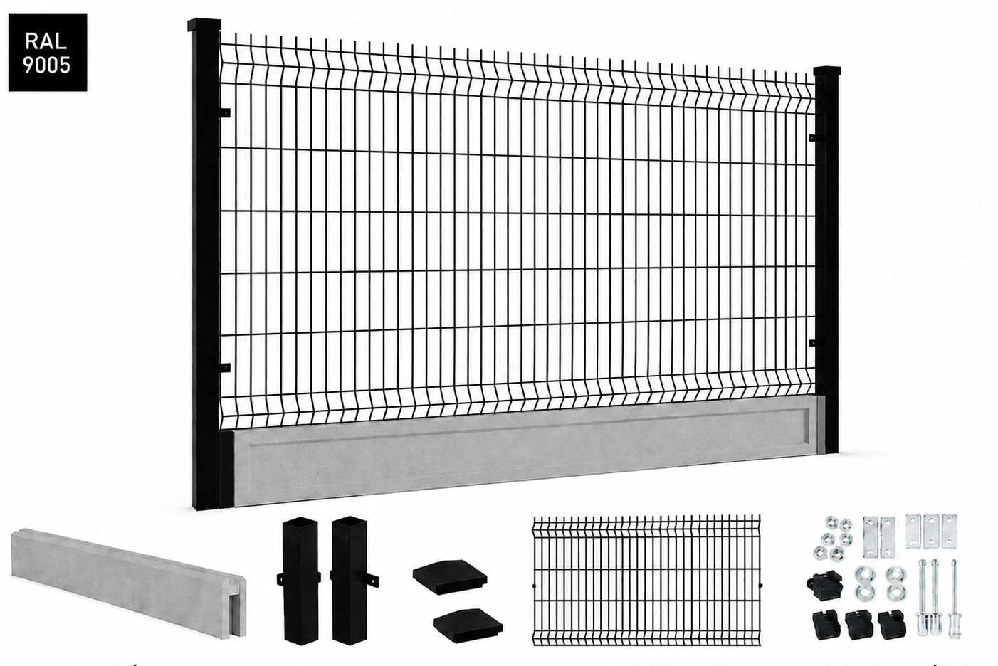 Ogrodzenie panelowe 3D 103 cm, fi4, słupek 1,5mm + podmurówka 20 cm z ramką