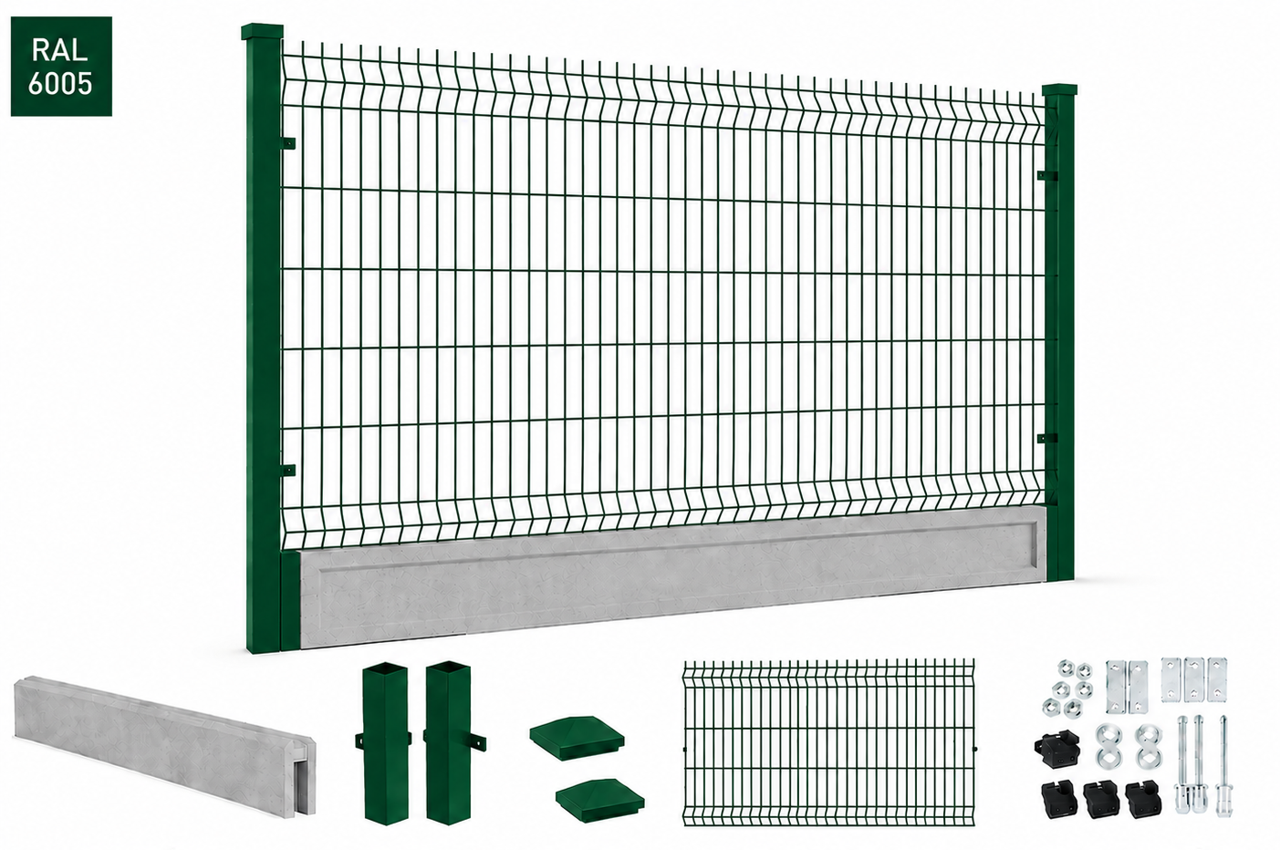Ogrodzenie panelowe 3D 103 cm, fi4, słupek 1,5mm + podmurówka 20 cm z ramką